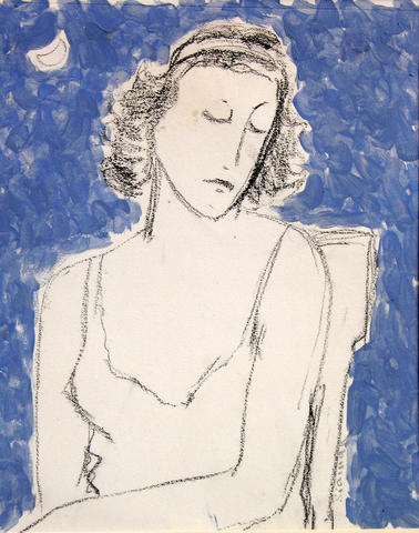 Blue - Study of Woman with Moon